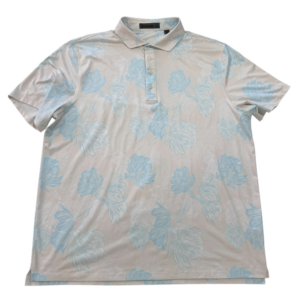 G/Fore 2XL Men's Polo Stamped Floral Tech‎ Jersey in Stone Tan Golf Shirt Preppy